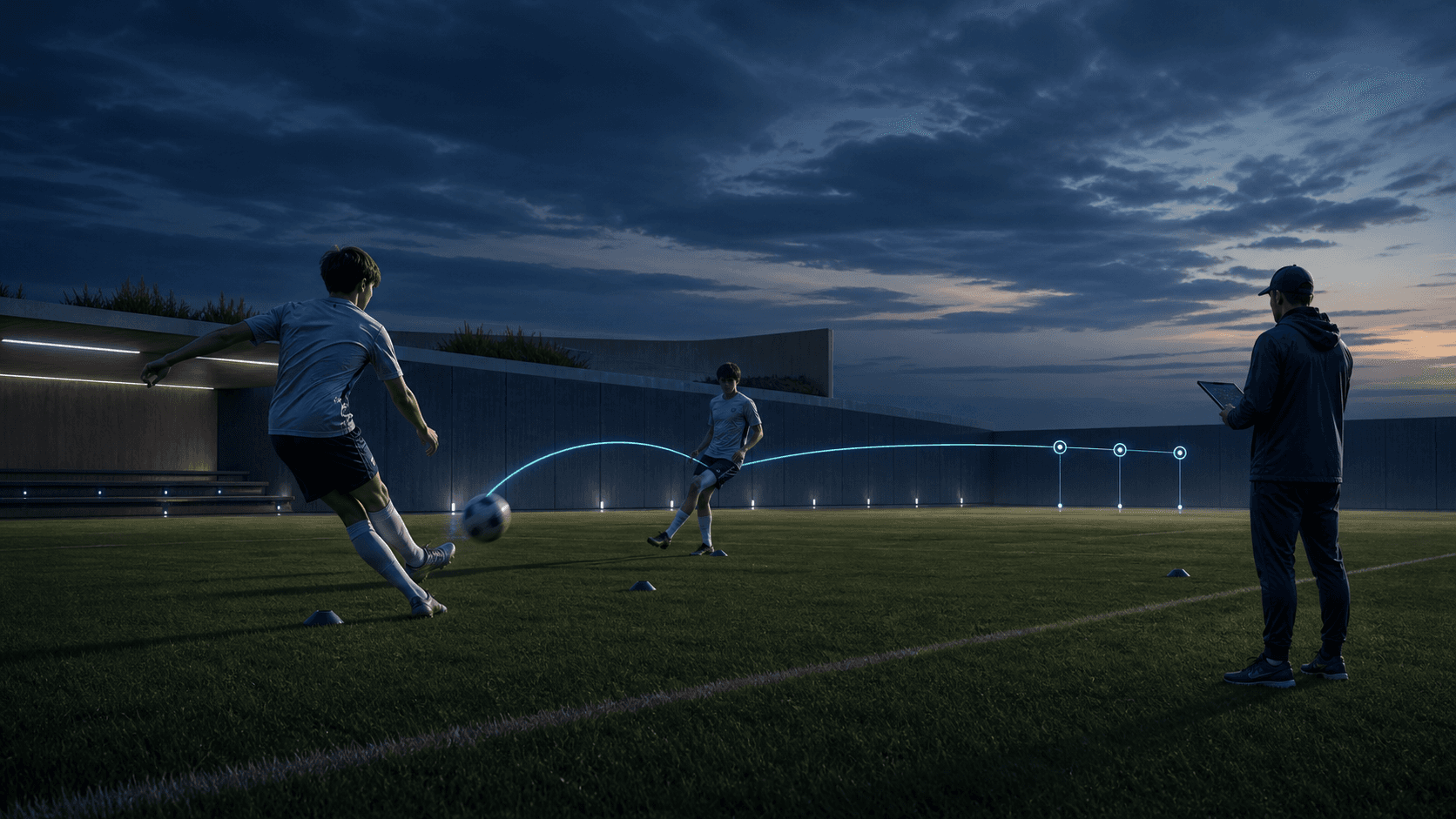 Youth soccer training session connected to restrained on-field progress measurements