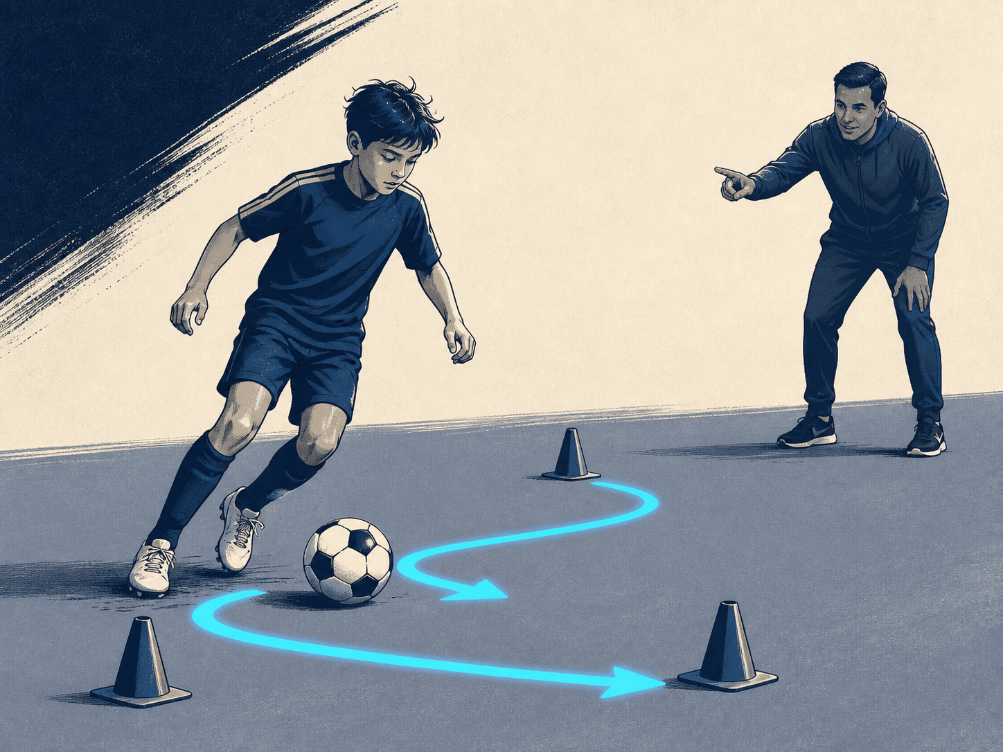 Youth soccer player receiving focused private technical coaching